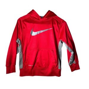 Nike Therma Fit Kids Red Gray Athletic‎ Hoodie Sweatshirt Long Sleeve Small